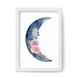 plakat księżyc z różowymi różami