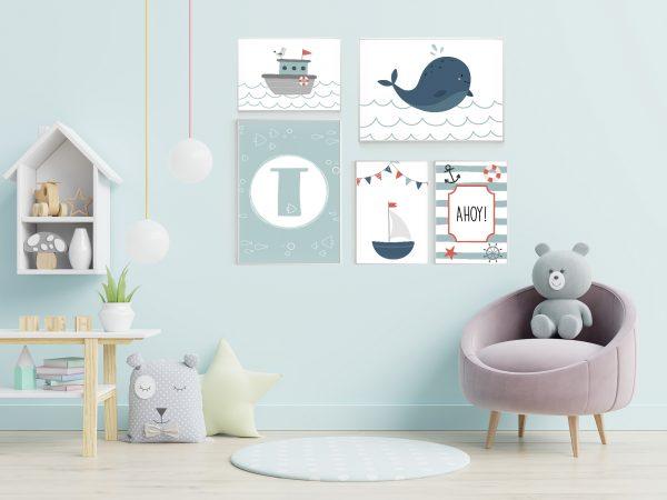 Mockup wall in the children's room on wall blue colors backgroun